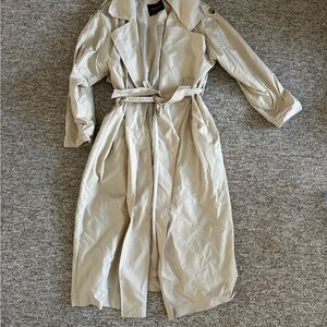 Alife Tan Trench Coat with Belted Waist and Classic Collar